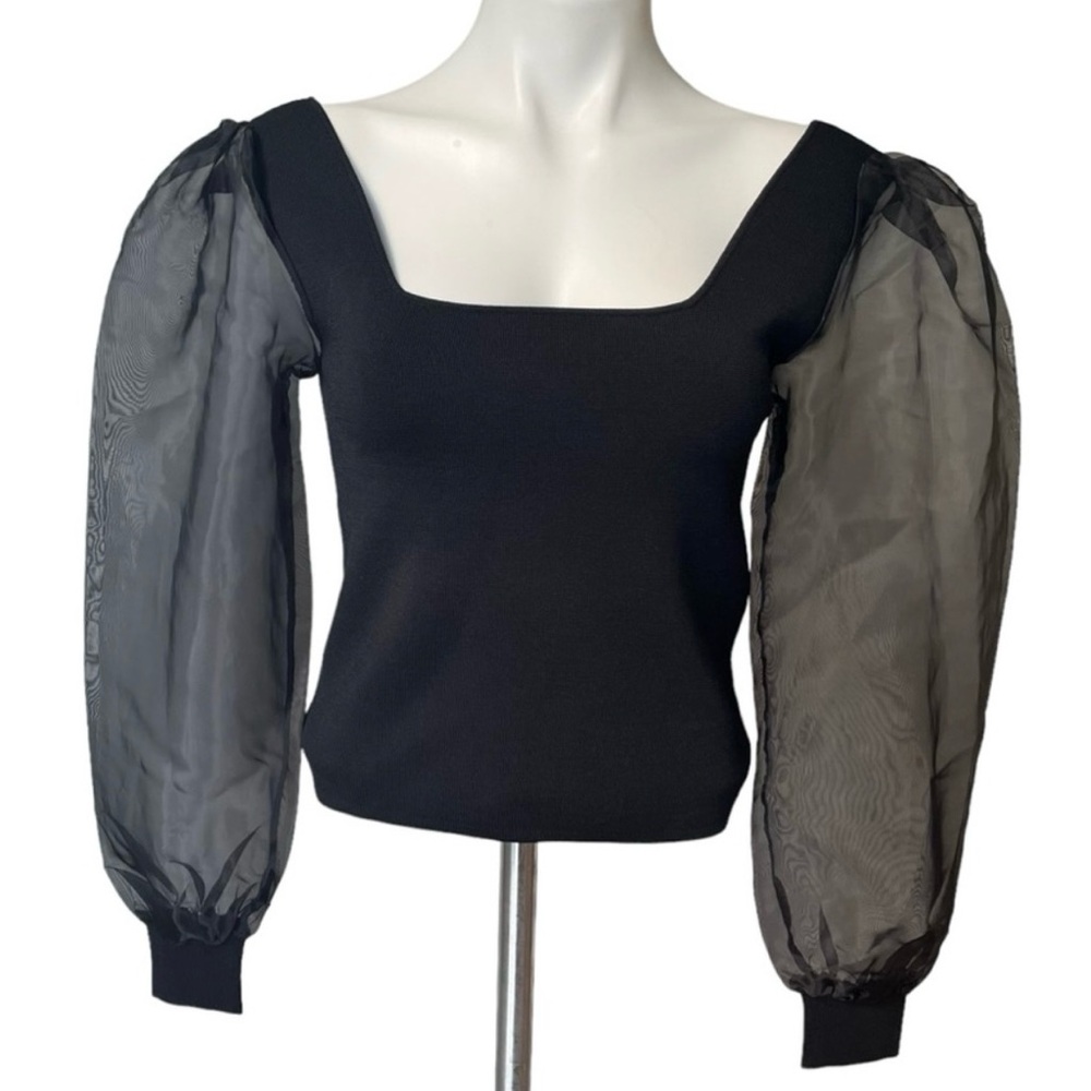 House of Harlow 1960 Square Neck Sheer Puff Sleeve Knit Top, Sz S - Picture 7 of 12